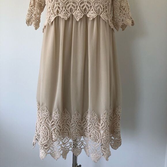 Miss Selfridge Beige Lace Empire Tunic Mini Dress Women Size 2 Romantic Lace - Picture 5 of 10